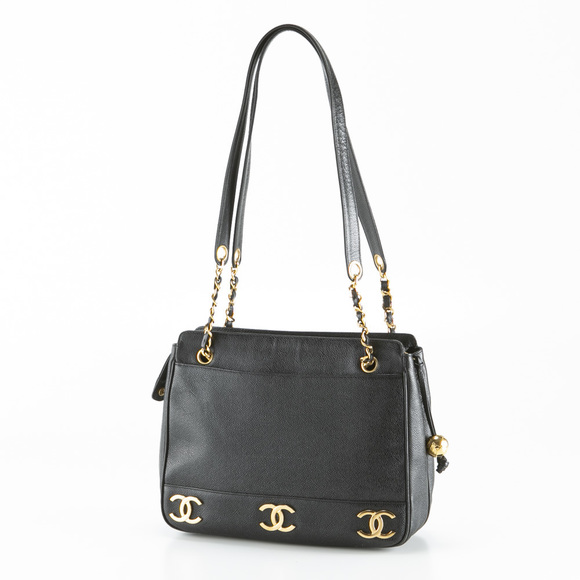 Chanel Black Shoulder Skin Coco Bag Tote Caviar Triple - Picture 1 of 9